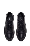 Erkek Siyah Bağcıklı Deri Sneaker | Derimod