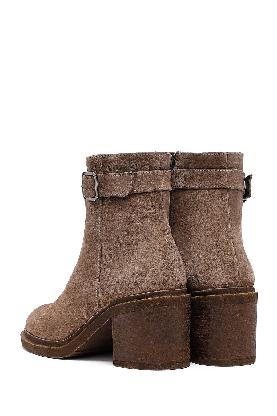 Woman Mink Suede Chunky Heel with Zipper Leather Boat