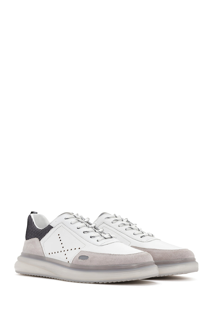 Men's White Lace-up Leather Sneaker