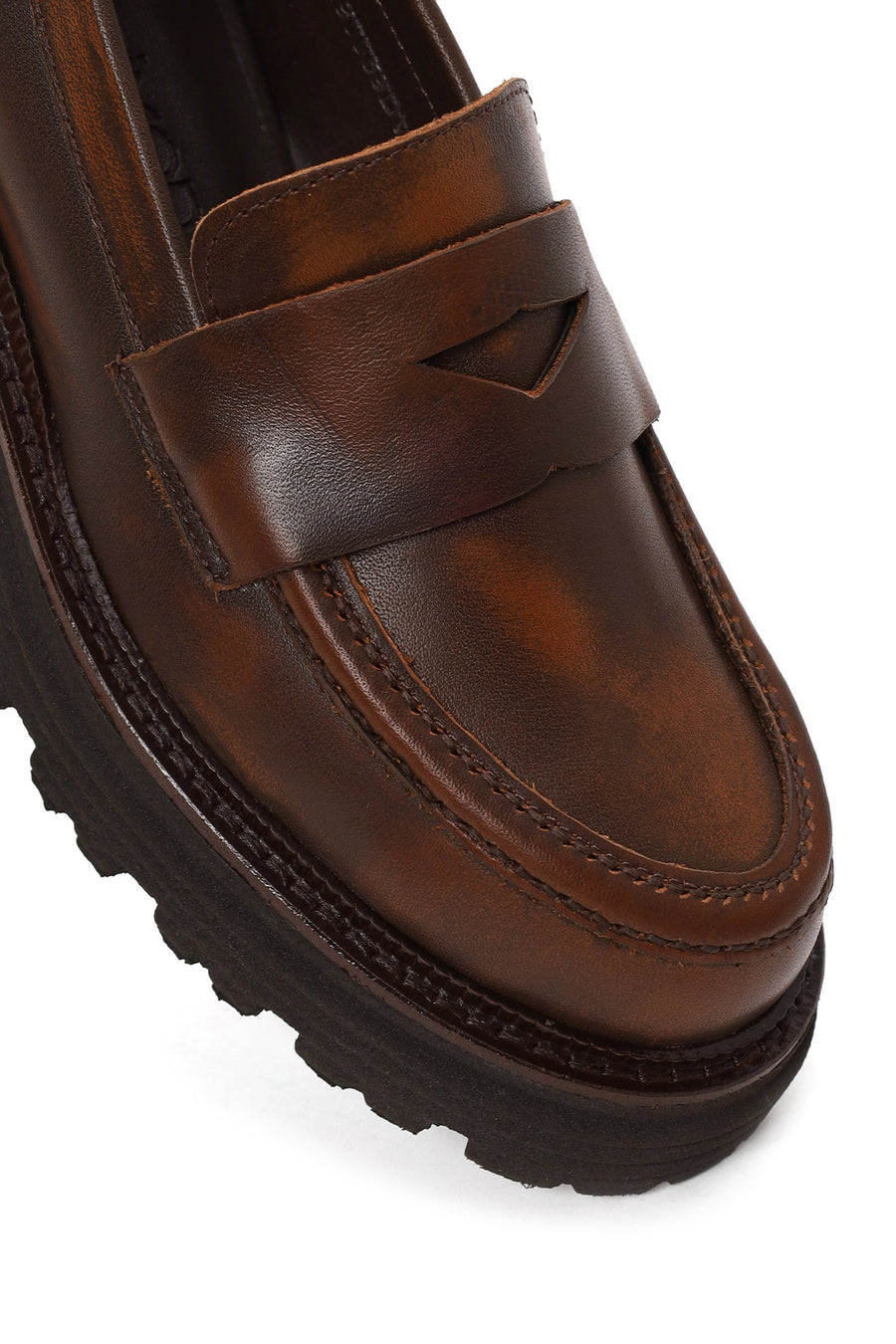 Kadın Kahverengi Kalın Tabanlı Deri Maskülen Loafer