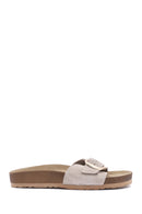 Women's Mink Buckled Suede Leather Slippers | Derimod