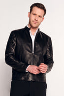 Mane Male Black Mandarin Collar Leather Jacket | Derimod