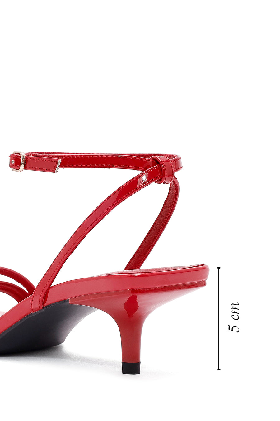 Women's Red Ankle Strap Heeled Patent Leather Sandals