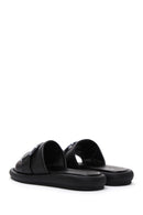 Women's Black Leather Comfort Slippers | Derimod