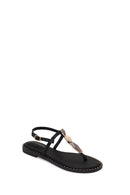 Woman Black Ankle-Buckle Embellished Toe-Post Sandal | Derimod