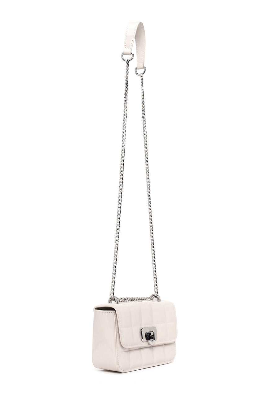 Woman Cream Long-Strap Quilted Mini Crossbody Bag