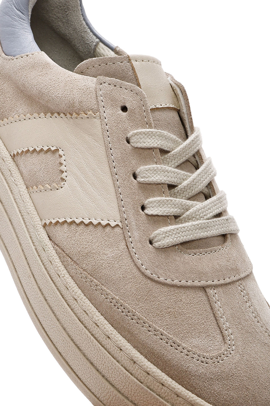 Women's Beige Lace-Up Suede Leather Sneaker