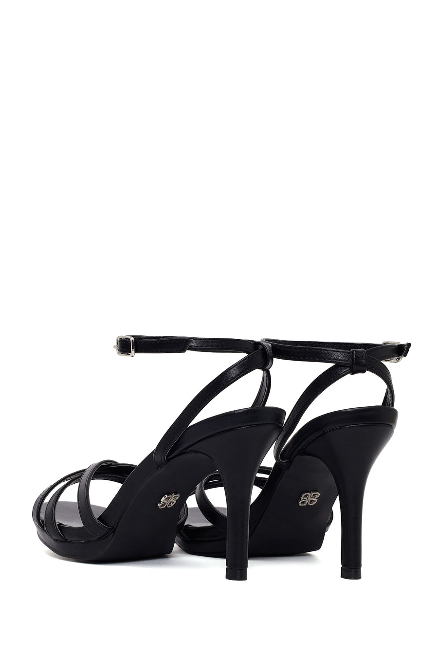 Woman Black Ankle-Buckle Thin-Heeled Sandal