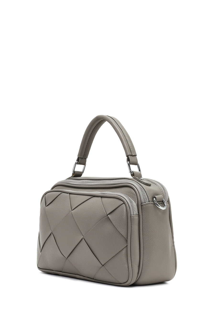 Women's Grey Long Strap Knitted Shoulder Bag