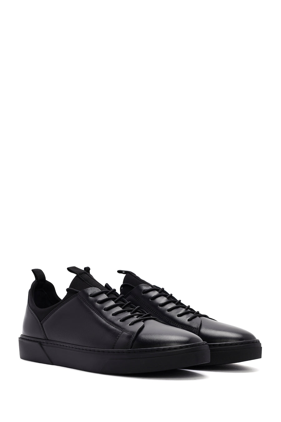 Erkek Siyah Bağcıklı Deri Sneaker