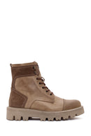 Men's Green Lace-Up Zipper Detailed Leather Casual Boots | Derimod
