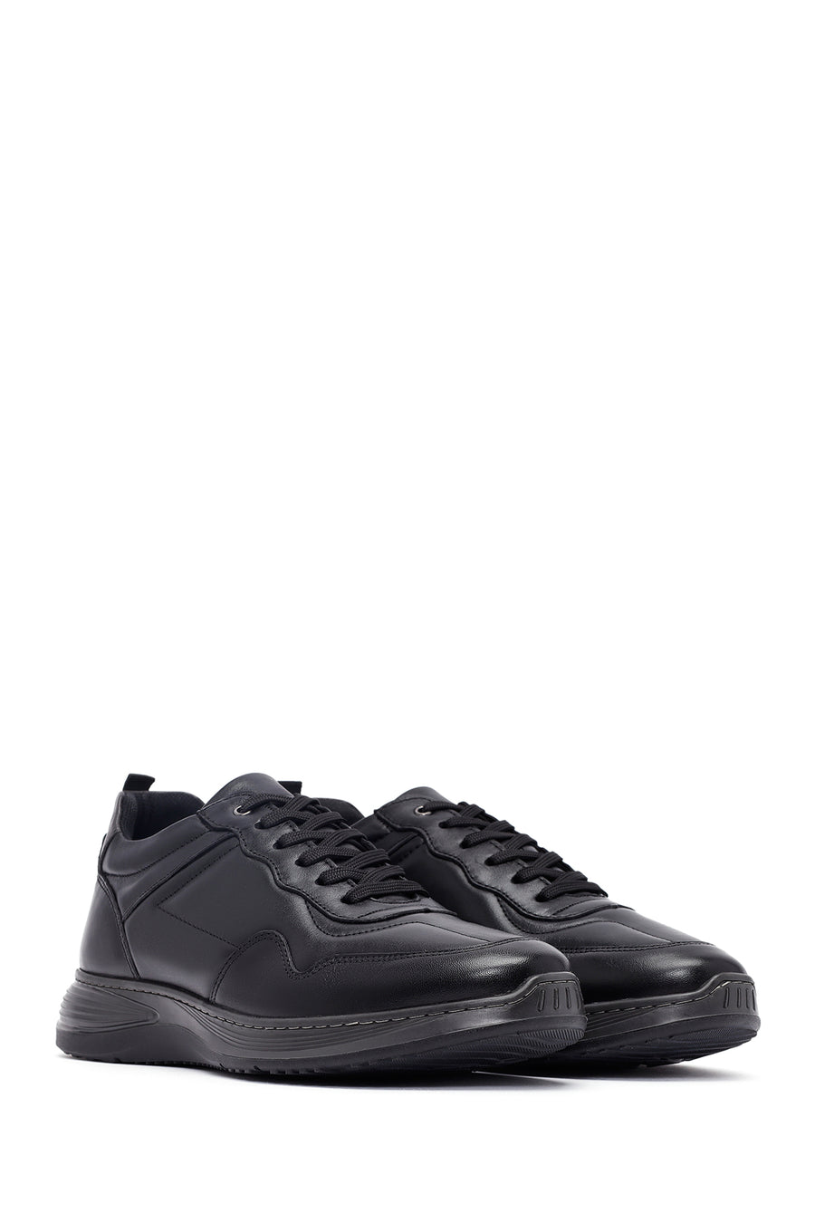 Men's Black Lace-Up Leather Casual Sneakers