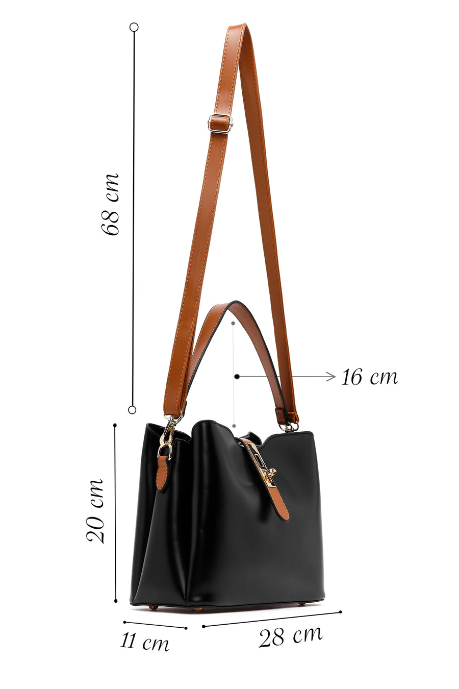 Women's Black Long Strap Classic Handbag