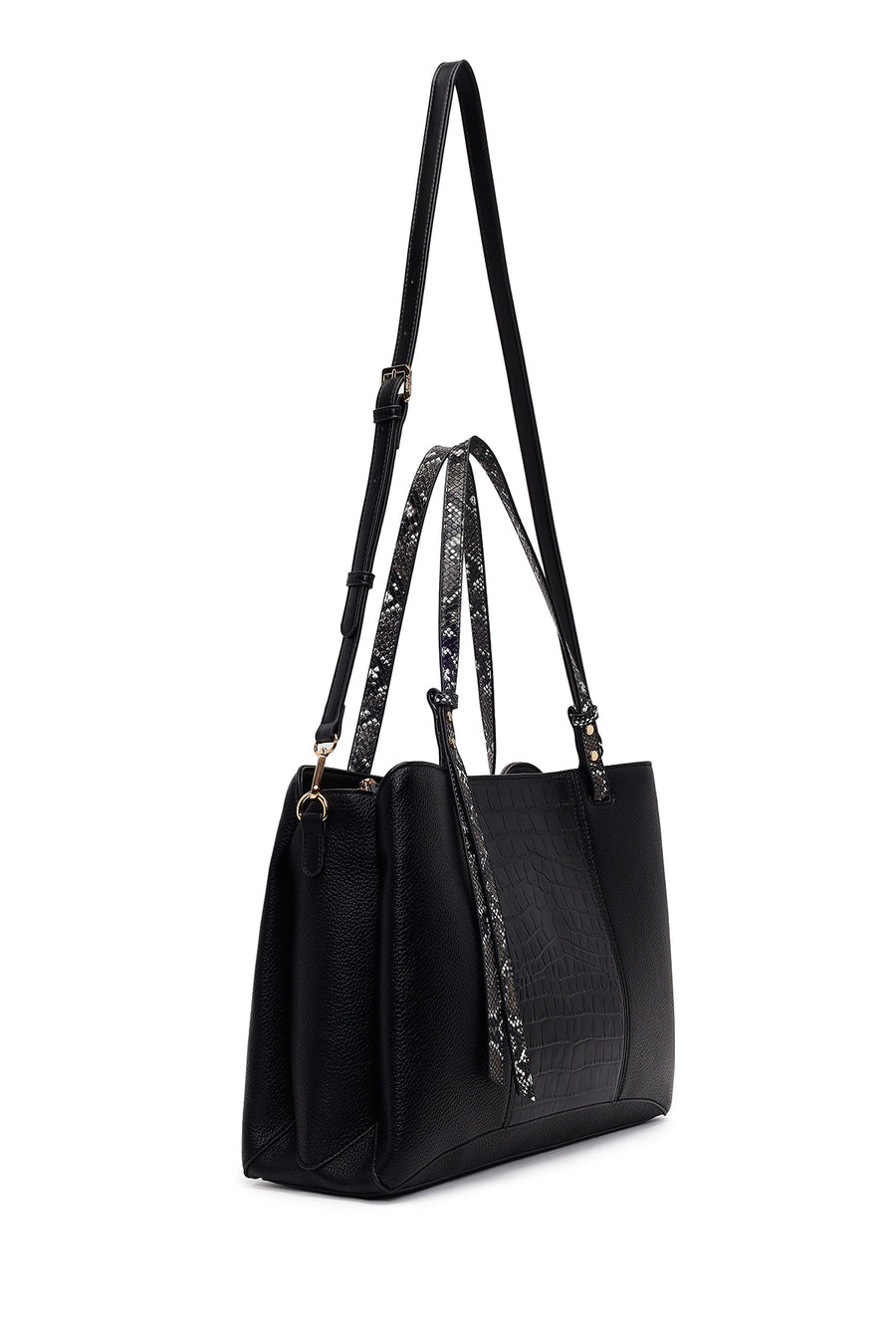 Woman Black Long-Strap Patterned Shoulder Bag