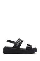 Women's Black Buckle Thick-Soled Leather Comfort Sandals | Derimod
