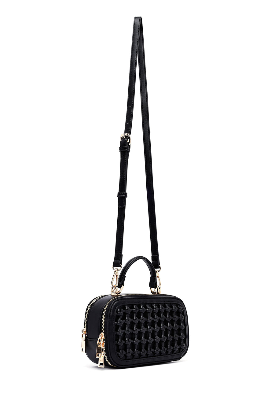 Women's Black Long Strap Braided Crossbody Bag