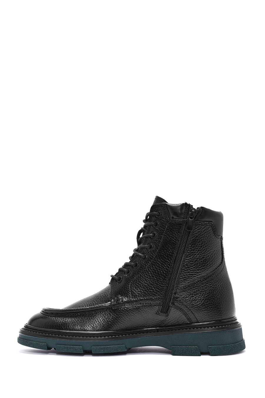 Men's Black Lace-Up Zipper Detailed Leather Casual Boots
