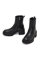 Women's Black Zippered Thick-Soled Leather Boots | Derimod