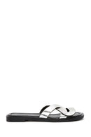 Women's Grey Metallic Leather Slippers | Derimod