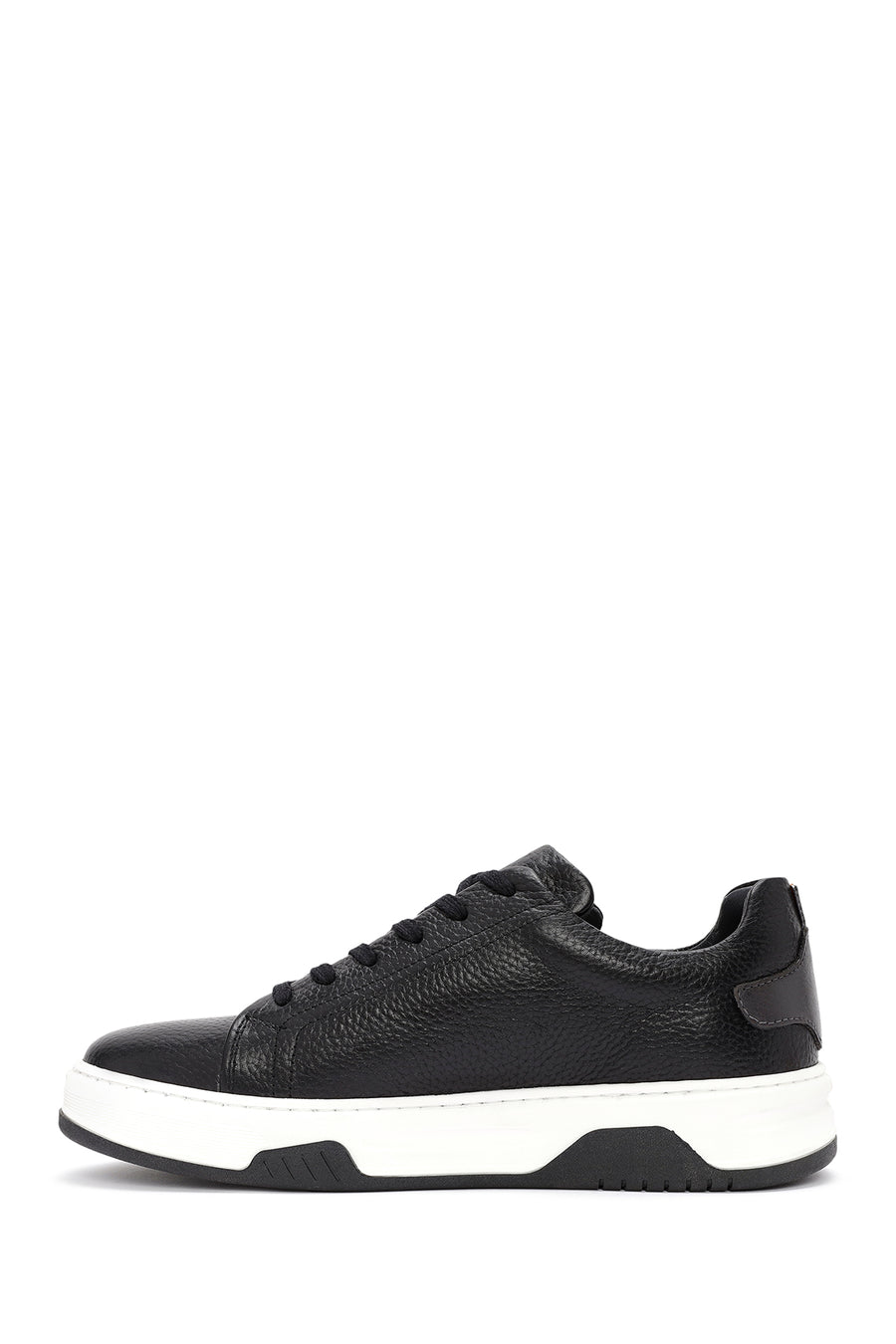 Men's Black Lace-up Thick-Sole Leather Sneaker
