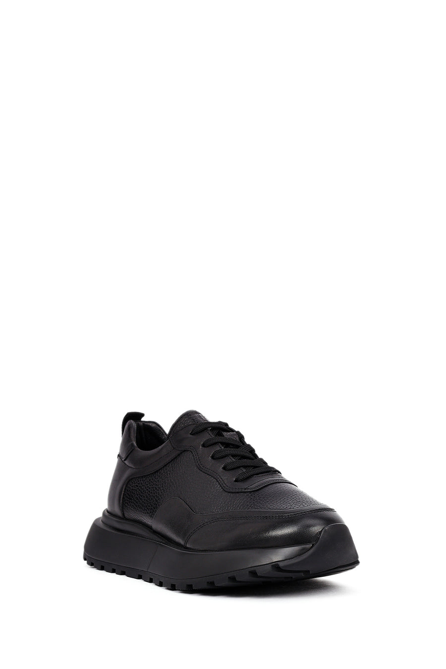 Men's Black Lace-Up Thick-Soled Leather Sneaker