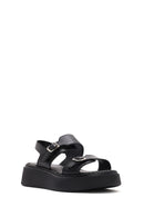 Women's Black Buckle Thick-Soled Leather Comfort Sandals | Derimod