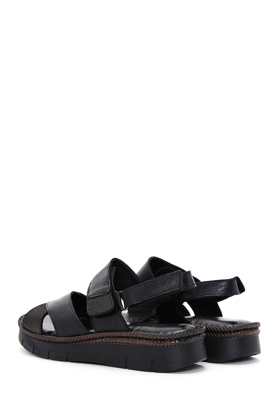 Kadın Siyah Deri Comfort Sandalet