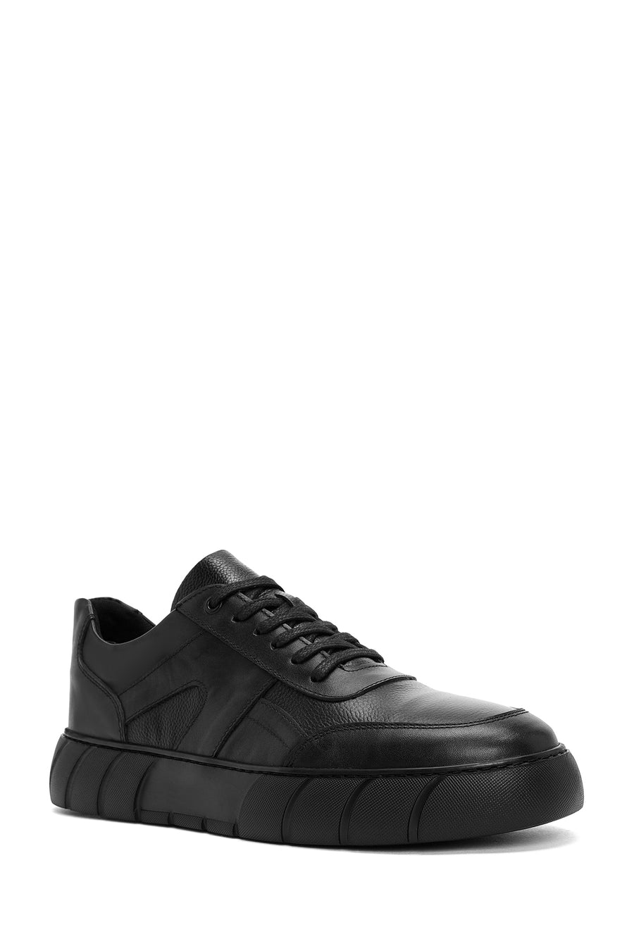 Erkek Siyah Bağcıklı Deri Sneaker