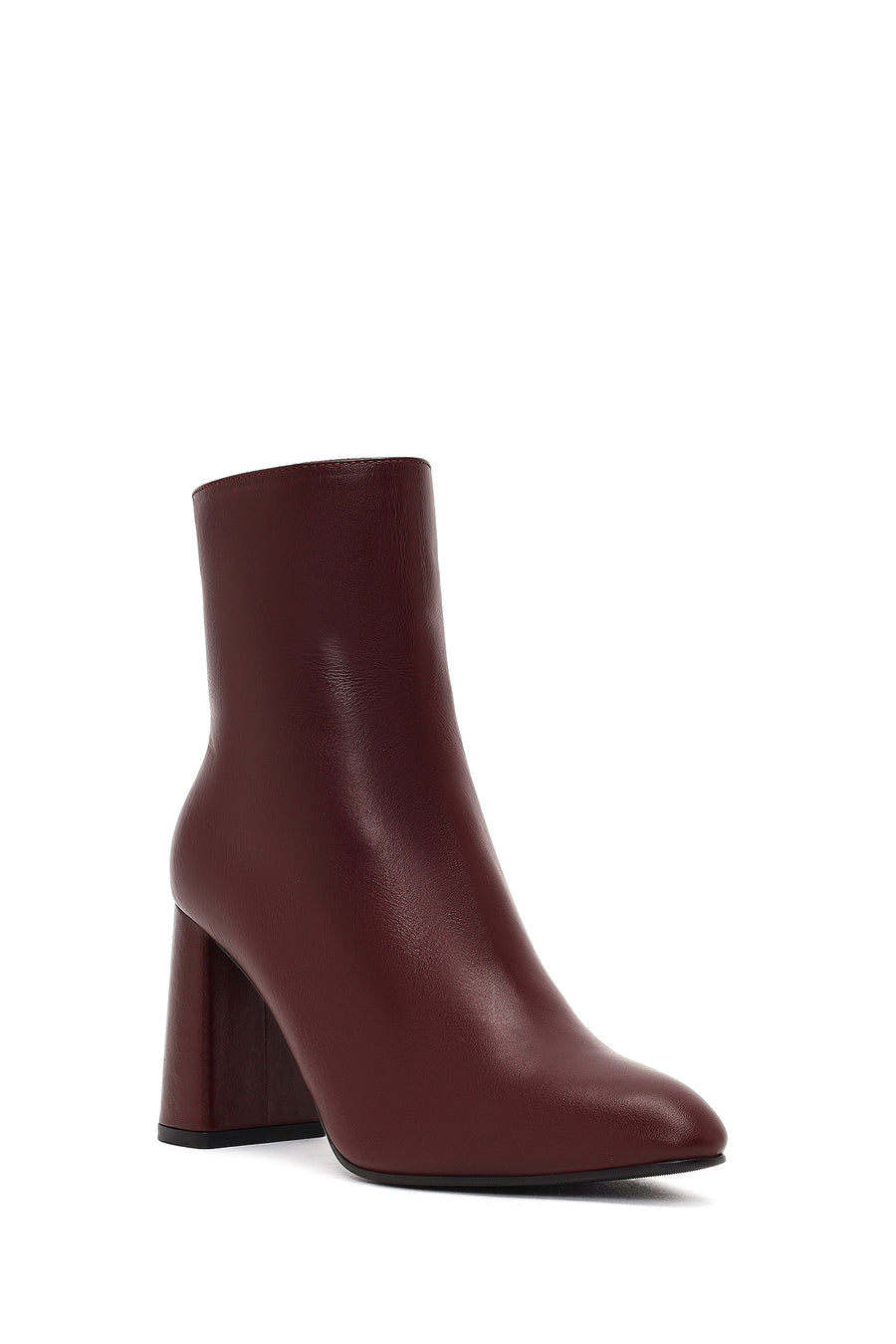 Women's Burgundy Zippered Thick High Heel Leather Boot