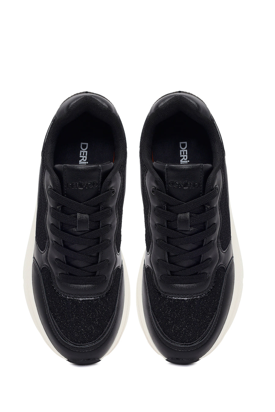 Women's Black Lace-Up Thick Soled Sneaker