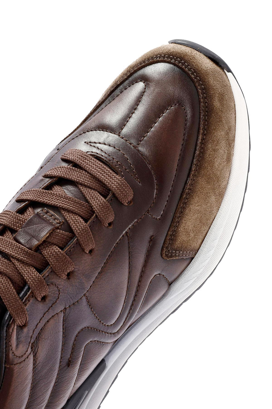 Erkek Kahverengi Bağcıklı Deri Sneaker