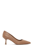 Woman Beige Thin-Heeled Leather Stiletto | Derimod
