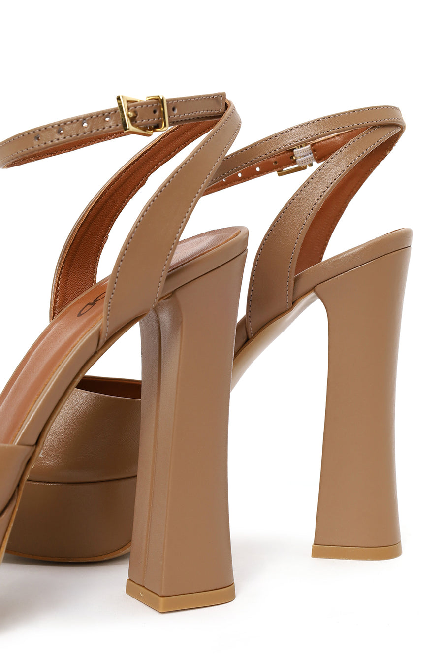 Woman Beige Ankle-Buckle High Thick-Heeled Platform Leather Sandal