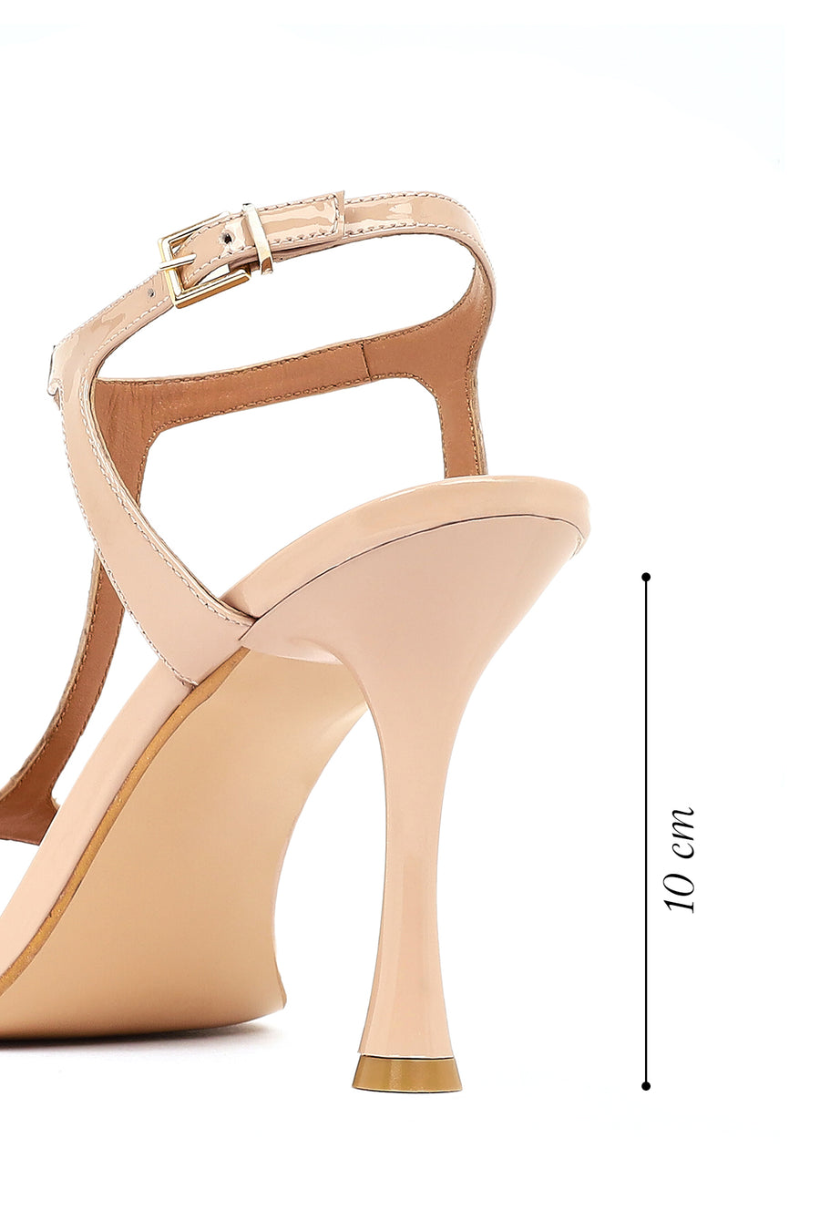 Women's Beige Ankle Buckle High Heel Patent Leather Sandals