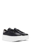Women's Black Lace-up Thick-Sole Leather Sneaker | Derimod