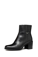 Geox Women's Black New Asheel Zippered Thick Heel Leather Boots | Derimod