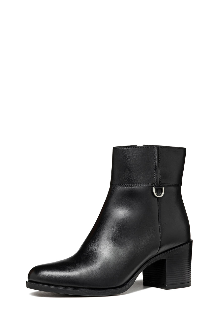 Geox Women's Black New Asheel Zippered Thick Heel Leather Boots