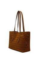 Woman Brown Patterned Suede Shoulder Bag | Derimod