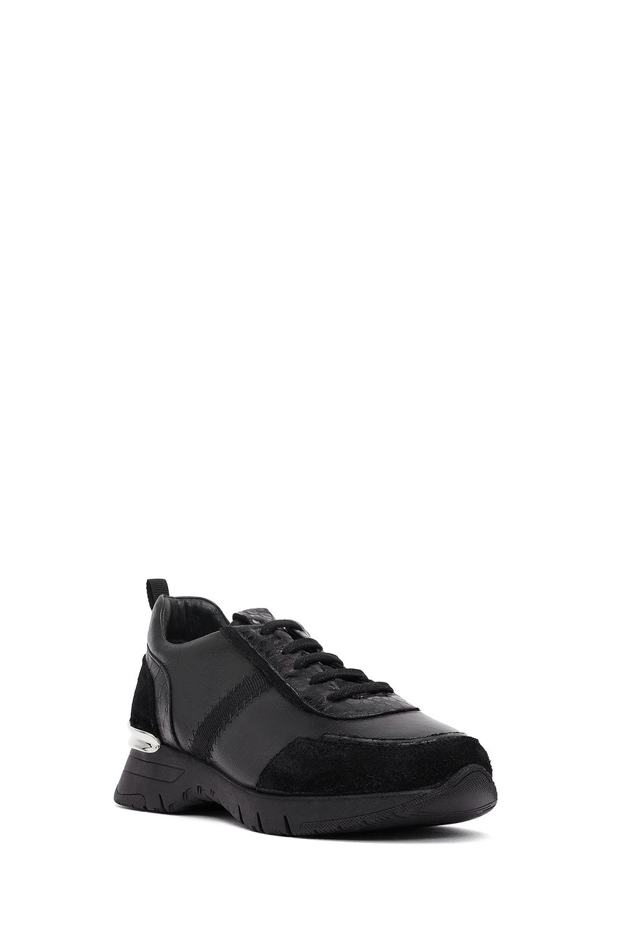 Kadın Siyah Bağcıklı Deri Sneaker