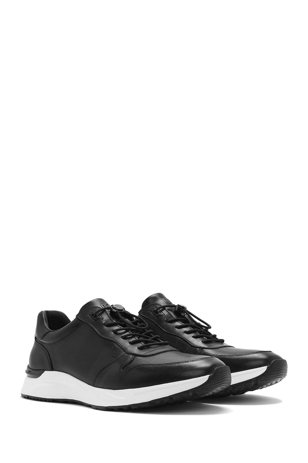 Erkek Siyah Bağcıklı Deri Casual Sneaker