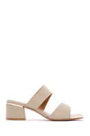 Women's Beige Short Thick Heeled Slippers | Derimod