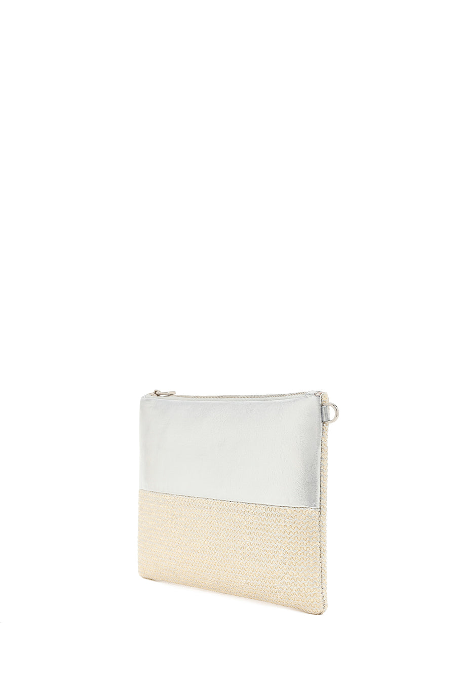 Woman Beige Long Chain Strap Wicker Clutch Bag