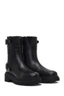 Women's Black Zippered Thick-Soled Leather Boot | Derimod