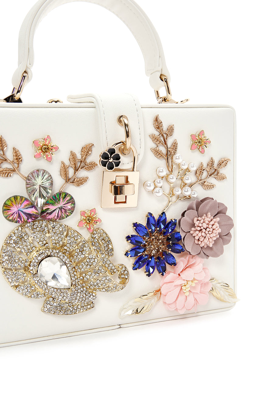 Women's White Long Chain Strap Stone Cross Bag