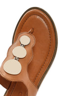 Women's Tan Flip Flops Leather Sandals | Derimod