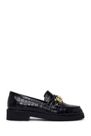 Women's Black Crocodile Patterned Chain Detailed Leather Masculine Loafer | Derimod