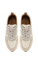 Woman Beige Lace-up Patterned Leather Sneaker | Derimod