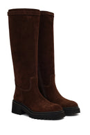 Women's Brown Zip-Up Chunky Sole Suede Leather Boots | Derimod
