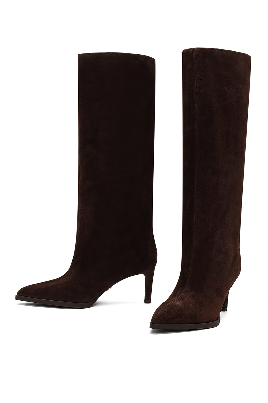 Woman Brown Thin-Heeled Suede Boots