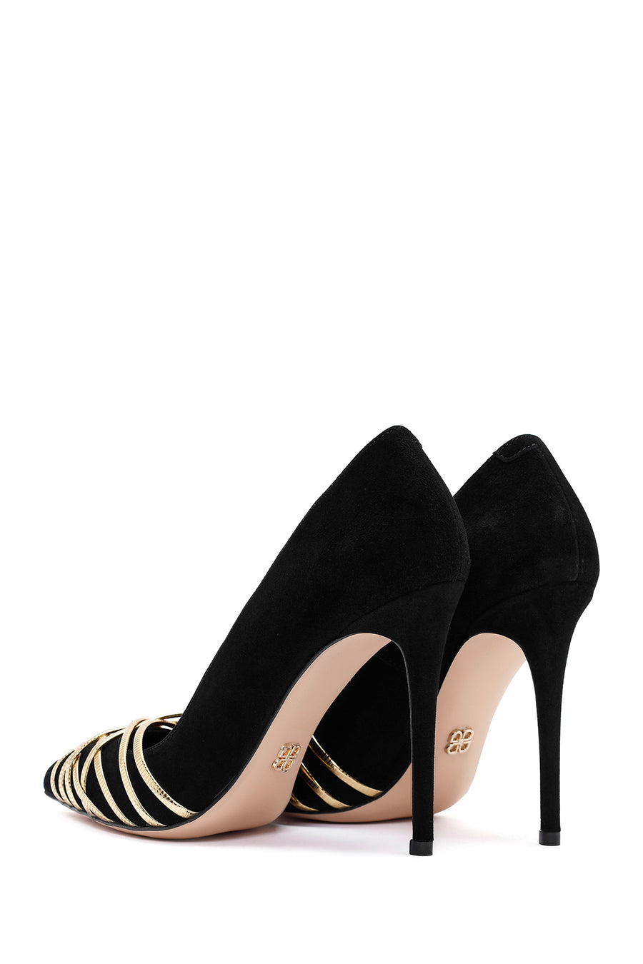 Women's Black Thin Heel Suede Leather Stiletto